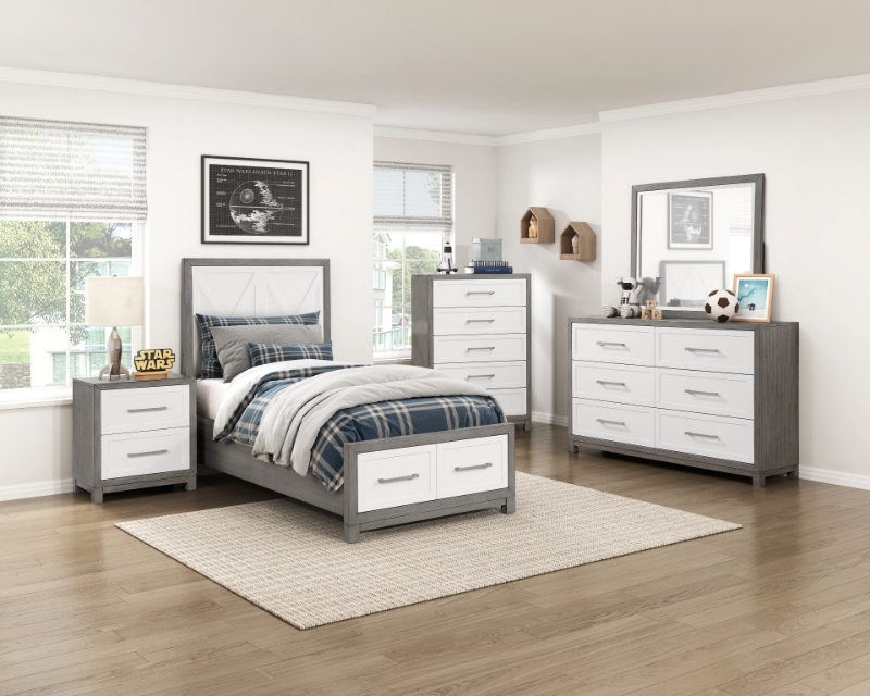 Picture of Twin or Full Bedroom set in Ivory and Gray Finish