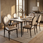 Picture of Side/Arm Leather Dining Chair with Aluminum Frame in Walnut Finish