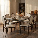 Picture of Side/Arm Leather Dining Chair with Aluminum Frame in Walnut Finish