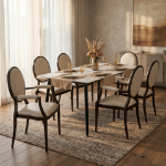 Picture of Side/Arm Leather Dining Chair with Aluminum Frame in Walnut Finish