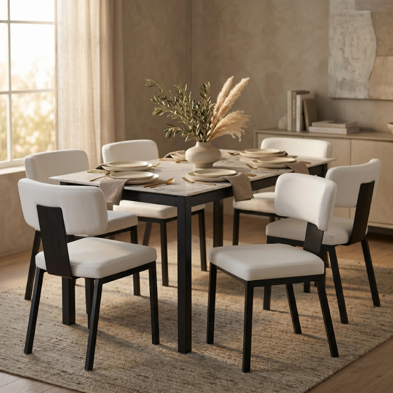 Picture of Dining Chair with Leather Upholstery and Steel Legs