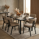 Picture of Dining Chair with Leather Upholstery and Steel Legs