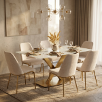 Picture of 55"/62"/71" Dining Table with Glass Tabletop with Gold/Black Stainless Steel Base
