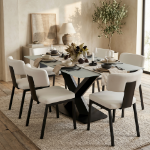 Picture of 55"/62"/71" Dining Table with Glass Tabletop with Gold/Black Stainless Steel Base