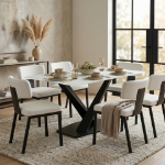 Picture of 55"/62"/71" Dining Table with Glass Tabletop with Gold/Black Stainless Steel Base