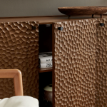 Picture of 16.5"L x 71.5"W Oval Chiseled Wood Sideboard Buffet Cabinet with Hammered Effect in Walnut