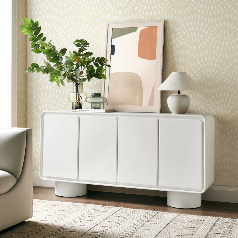 Picture of 63"W, 55"W, 38"W - 2,3 or 4-Door Curved Wood Accent Cabinet in White, Oak and Walnut finish