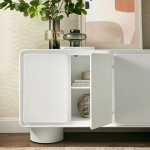 Picture of 63"W, 55"W, 38"W - 2,3 or 4-Door Curved Wood Accent Cabinet in White, Oak and Walnut finish