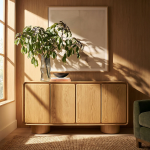 Picture of 63"W, 55"W, 38"W - 2,3 or 4-Door Curved Wood Accent Cabinet in White, Oak and Walnut finish