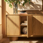 Picture of 63"W, 55"W, 38"W - 2,3 or 4-Door Curved Wood Accent Cabinet in White, Oak and Walnut finish