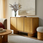 Picture of 63"W, 55"W, 38"W - 2,3 or 4-Door Curved Wood Accent Cabinet in White, Oak and Walnut finish