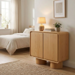 Picture of 63"W, 55"W, 38"W - 2,3 or 4-Door Curved Wood Accent Cabinet in White, Oak and Walnut finish
