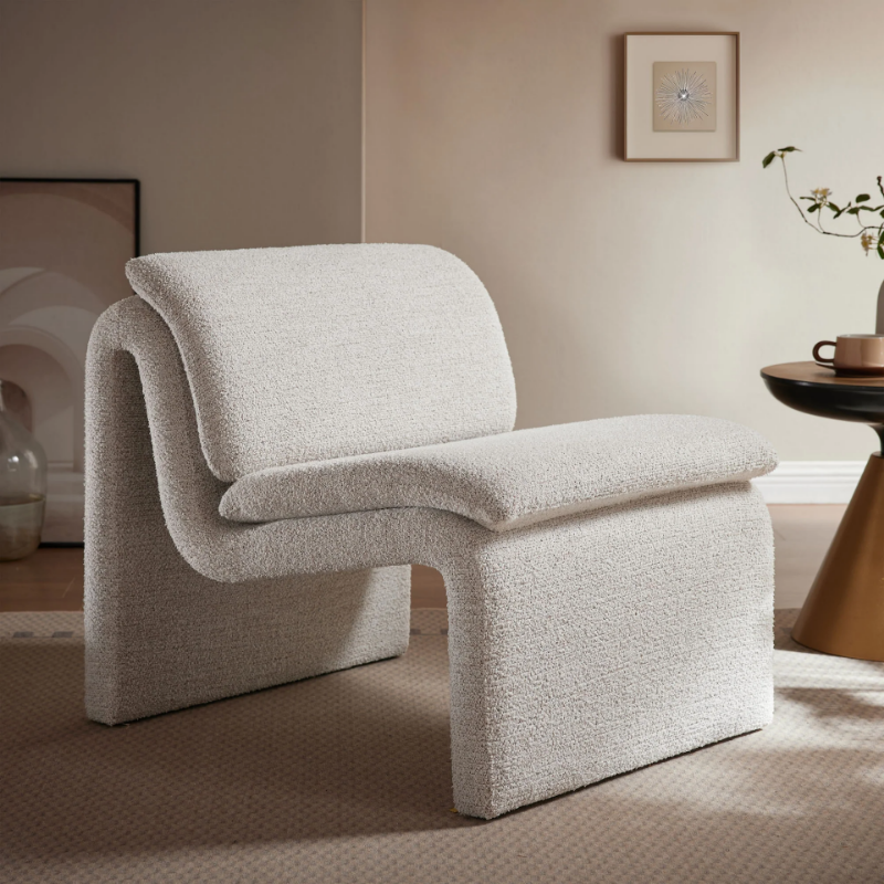 Picture of Boucle Upholstered Armless Accent Chair in Parchment, Antique and Charcoal Finish