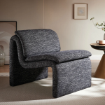 Picture of Boucle Upholstered Armless Accent Chair in Parchment, Antique and Charcoal Finish