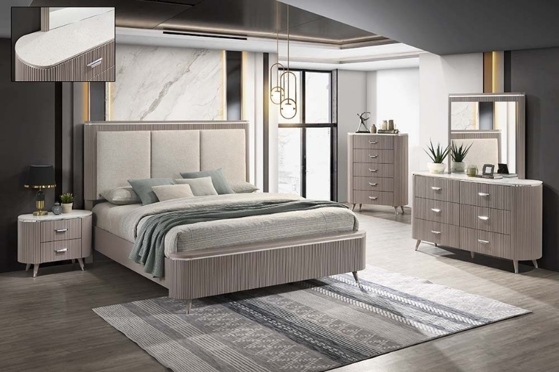 Picture of Light Taupe Dresser and Mirror, Chest, Nightstand Bedroom set