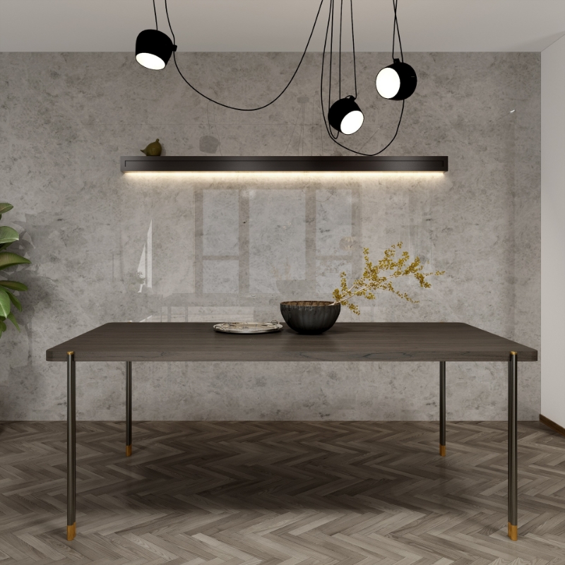 Picture of 78.7" Bosa Wenge Matte Modern Dining Table with Brushed Brass Accents