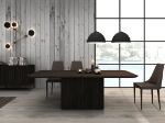 Picture of 86" Dark Oak Modern Dining Table with Fluted Pedestal Base
