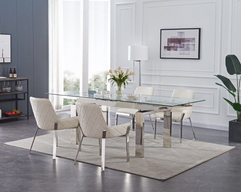 Picture of 63-95" Clear Glass Top Extendable Dining Table with Chrome Legs