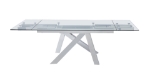 Picture of 63-95" Clear Glass Extension Dining Table with Criss-Cross Steel Legs