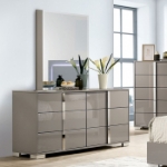 Picture of White or Black or Light Taupe Dresser and Mirror with Chrome Legs and Chrome Handles