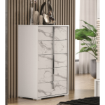 Picture of 31"W x 52"H Beige, White and Dark Oak Gray Chest