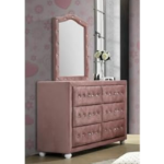 Picture of Beige And Pink Full Upholstered Button Tufted Dresser and Mirror