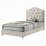 Picture of White and Pink Twin or Full Upholstered Button Tufted Bed