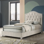 Picture of White and Pink Twin or Full Upholstered Button Tufted Bed