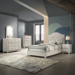 Picture of White and Pink Twin or Full Upholstered Button Tufted Bed