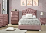 Picture of White and Pink Twin or Full Upholstered Button Tufted Bed