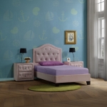 Picture of White and Pink Twin or Full Upholstered Button Tufted Bed