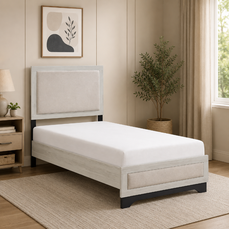 Picture of Twin Platform Bed White oak and Gray