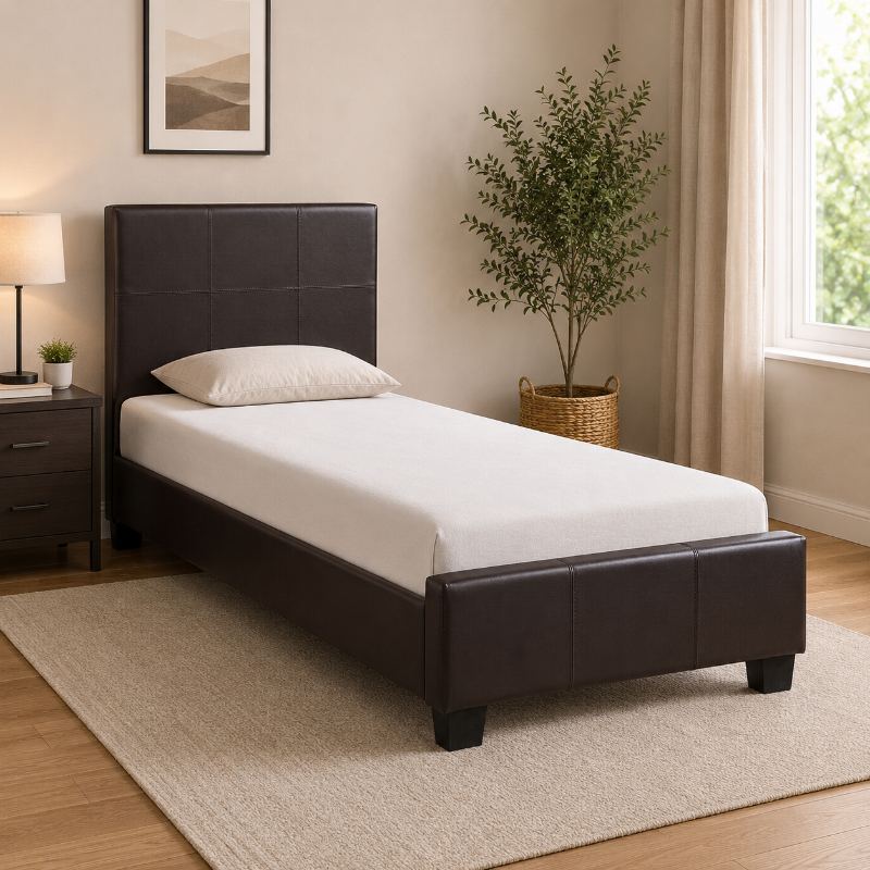 Picture of Dark Brown / Black Twin Leather Platform Bed