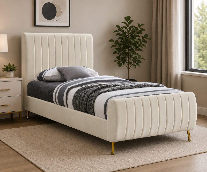 Picture of Rich Velvet Gold Legs Velvet Bed