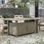 Picture of Outdoor Dining Chair, Dining Table With Fire Pit And Cooler, Bench And 7Pc Dining Room set