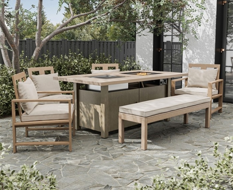Picture of Outdoor Dining Chair, Dining Table With Fire Pit And Cooler, Bench And 7Pc Dining Room set