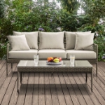 Picture of Gray Frame With Beige Cushions Sofa And Ottoman