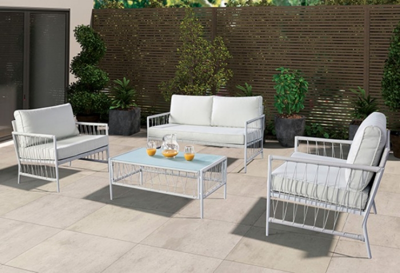 Picture of White Fabric Table, Bench And Chair 4Pc Set