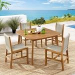 Picture of 5Pc or 7Pc Outdoor Dining Set with Arm Chairs or Side Chairs in Natural and Black Finish