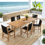 Picture of 5Pc or 7Pc Outdoor Dining Set with Arm Chairs or Side Chairs in Natural and Black Finish