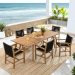 Picture of 5Pc or 7Pc Outdoor Dining Set with Arm Chairs or Side Chairs in Natural and Black Finish