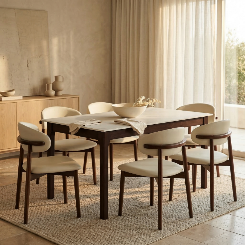 Picture of 48", 55", 62", 71" Dining Table with Sintered Stone Tabletop with Metal Legs