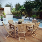 Picture of 7Pc Outdoor Wooden Dining set With Side And Arm Chair