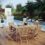 Picture of 7Pc Outdoor Wooden Dining set With Side And Arm Chair