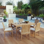 Picture of 7Pc Outdoor Wooden Dining set With Side And Arm Chair