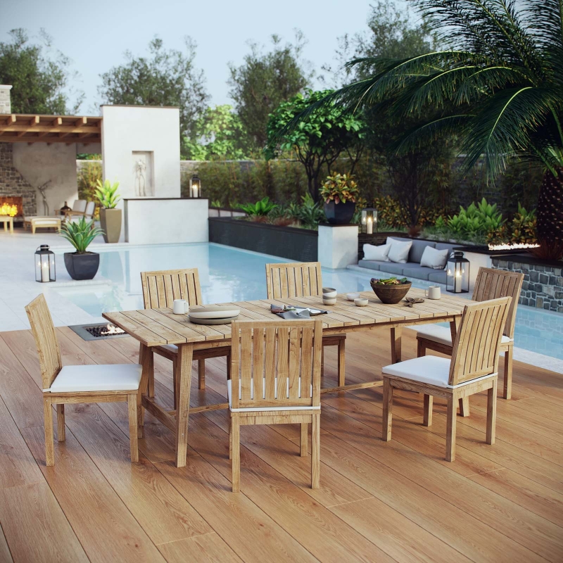 Picture of 7Pc or 9Pc Outdoor Wooden Dining set With 39.5"W Table and Side & Arm Chair