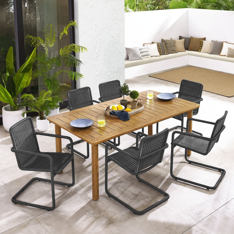 Picture of 7Pc Rectangular Dining set In Natural And Walnut