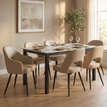 Picture of Leather Dining Side Chairs Curved Open-Back Design with Black Steel Legs