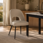 Picture of Leather Dining Side Chairs Curved Open-Back Design with Black Steel Legs