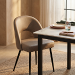 Picture of Leather Dining Side Chairs Curved Open-Back Design with Black Steel Legs